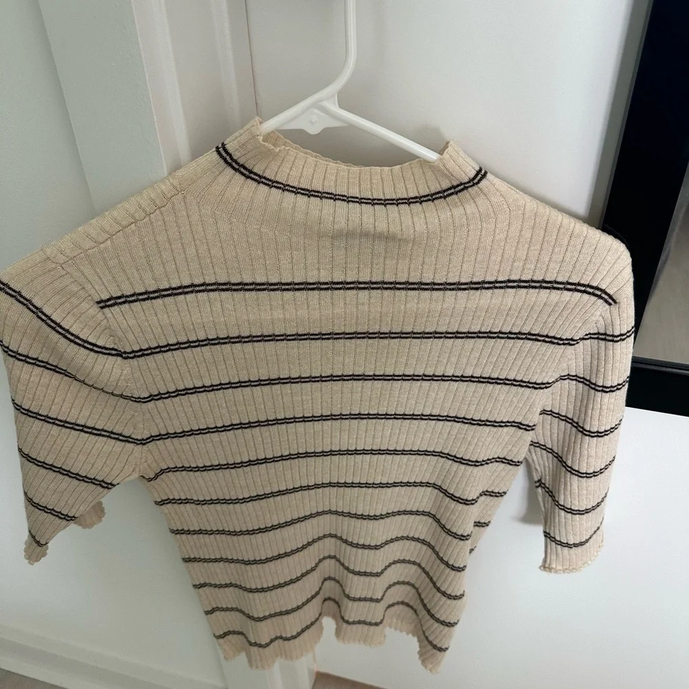 Mango RIB-KNIT SWEATER WITH PERKINS NECK medium brown stripes size M gently used - Picture 8 of 8